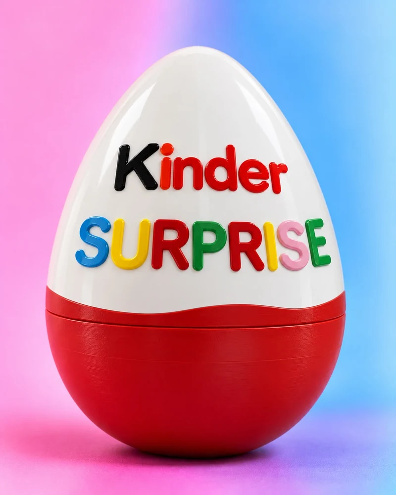 Красный Kinder с объёмными буквами